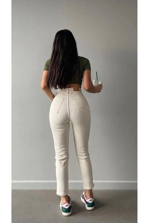 Kadın Mom Jeans Yüksekbel Solmaz Denim Kumaş (Yeni Sezon)