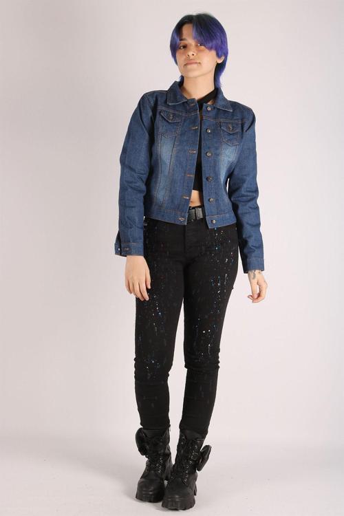 Kadın Kot Ceket Mavi Jeans Denim Kumaş