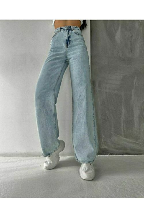 Woops Julia 90'S Kar Yıkama Mavi Süper Yüksek Bel Salaş Jeans Palazzo Zee Rucci Etiket