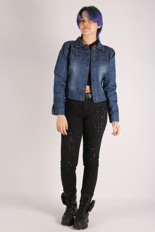 Kadın Kot Ceket Mavi Jeans Denim Kumaş