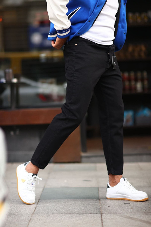 Boyfriend Düz Siyah Rahat Kalıp Kot Pantolon