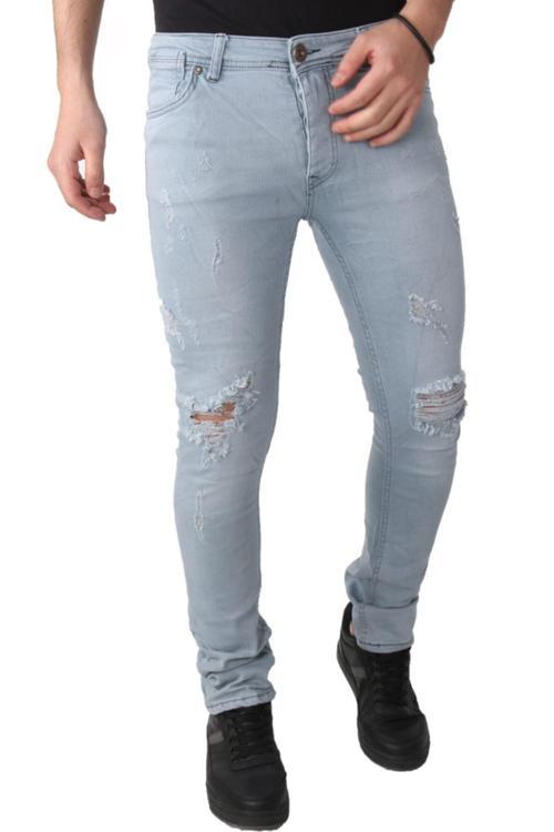 Erkek Lazerli Jeans Buz Mavi Kot Pantolon