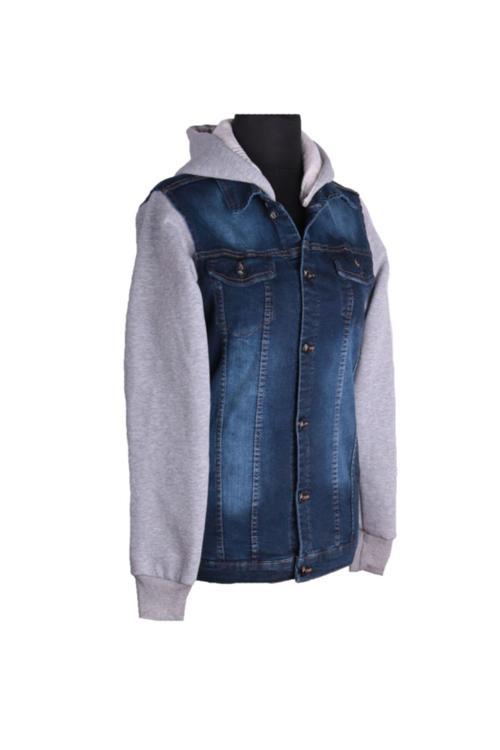 Trend Kapüşonlu Mont Mavi Kot Ceket