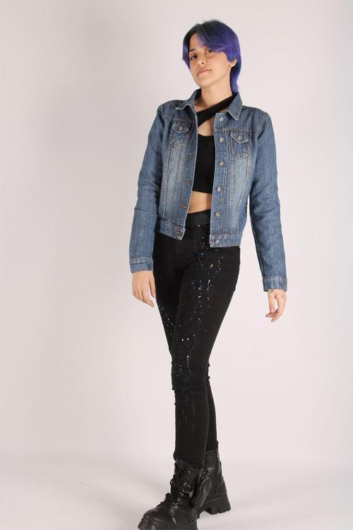 Kadın Kot Ceket Mavi Jeans Denim Kumaş