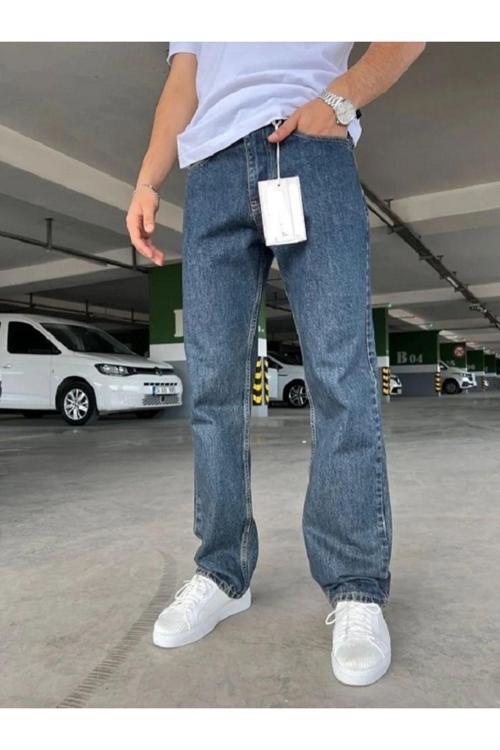 Erkek Baggy Fly Loose Fit Jeansi Kot Pantolon