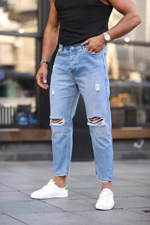 No61 Boyfriend Rahat Kalıp Yırtıklı Kot Pantolon
