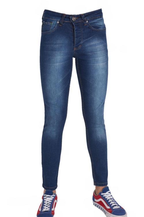 Erkek Denim Spor Giyim Trend Mavi Dar Paça Kot Pantolon