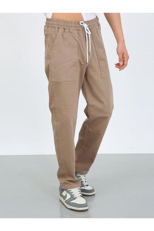 Bej Oversize Premium Sewing Cepli Yürüyüş Pantolonu-Bej - L
