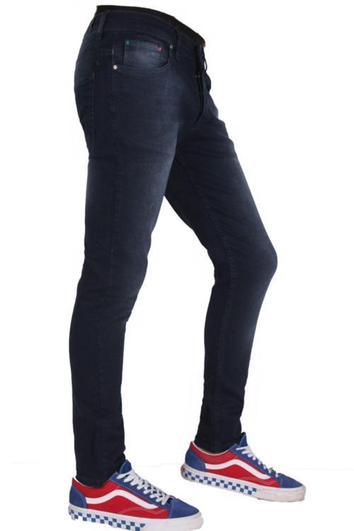 Erkek Denim Jeans Dar Paça Kot Pantolon Spor Giyim Lacivert