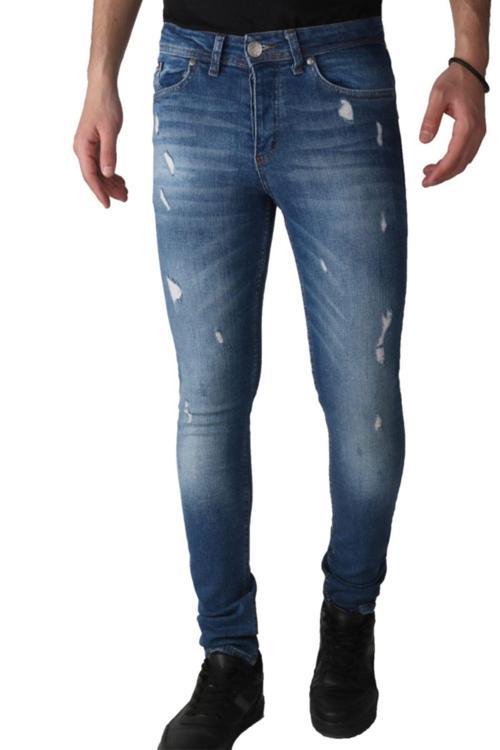 Erkek Denim Lzr Işlemli 15 Ons Trend Mavi