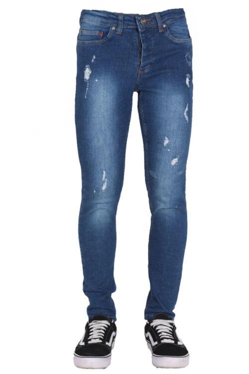 Erkek Mavi Lazer İşlemeli Denim Pantolon