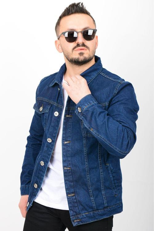 Denım Kot Ceket - Lacivert Slim Fit Erkek Denım Kot Ceket