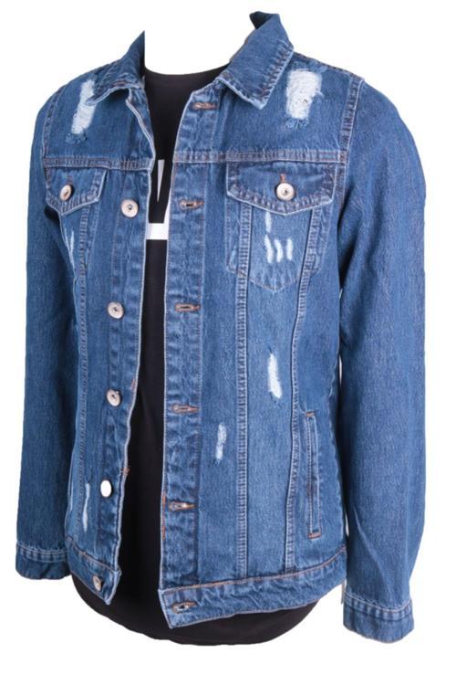 Lazerli Denim Mont Mavi Kot Ceket