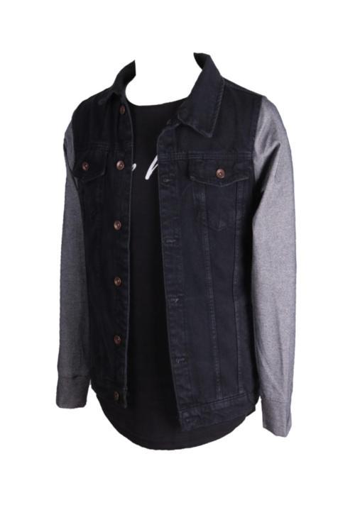 Erkek Trend Giyim Garni Kol Siyah Kot Ceket