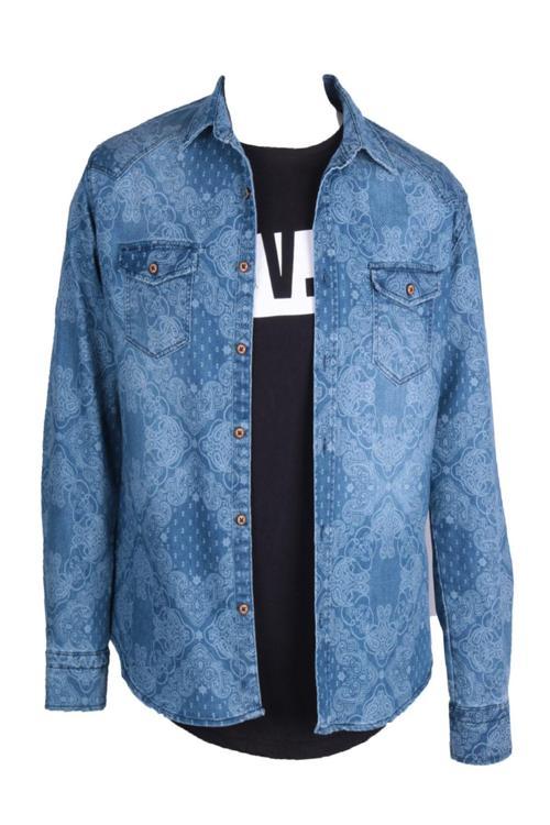 Erkek Gömlek Baskılı Denim