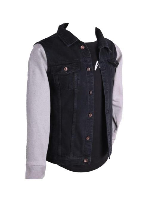 Erkek Demim Mont Garni Kol Siyah Kot Ceket