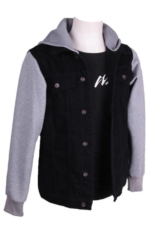 Erkek Denim Trend Kapüşon'Lu Spor Giyim Siyah Kot Ceket