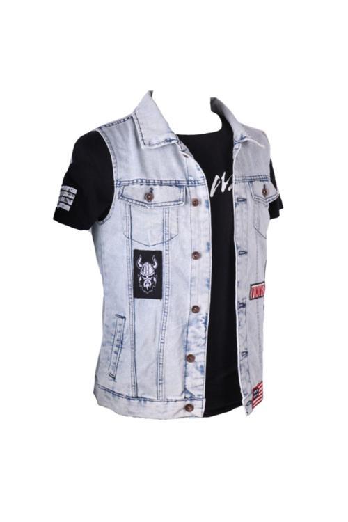 Vikings Jeans Erkek Denim Buz Mavi Armalı Kot Yelek 83560