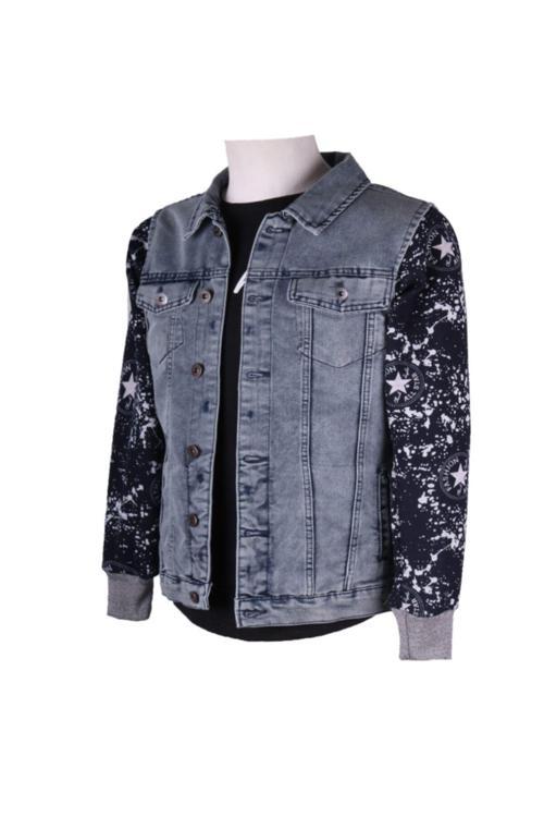 Erkek Denim Polar Kol Şık Giyim Mavi Kot Ceket
