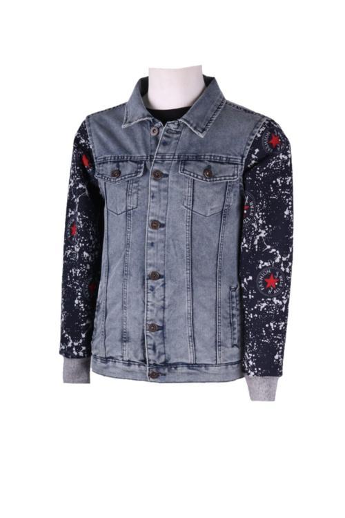 Erkek Denim Mont Yıldız Baskılı Kot Ceket