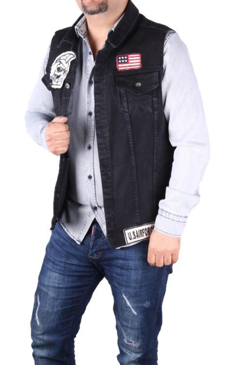 Erkek Denim Yelek Siyah Armalı 83496