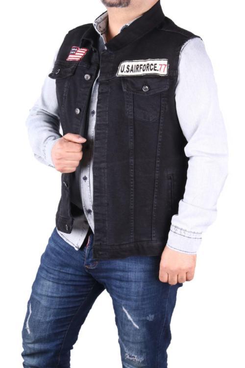 Erkek Siyah Denim Armalı Yelek