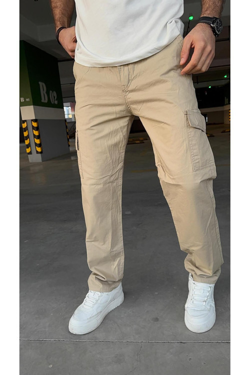 Kargo Baggy Krem Yan Cepli Pantolon