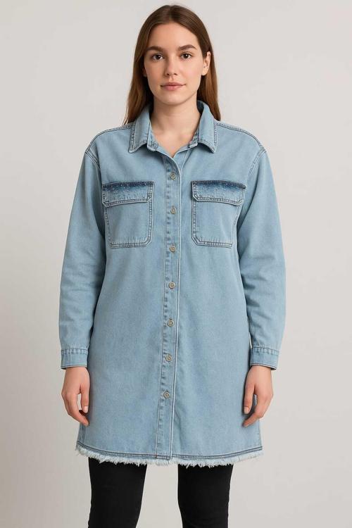 Kadın Oversize Kot Ceket Rahat Kalıp Jeans