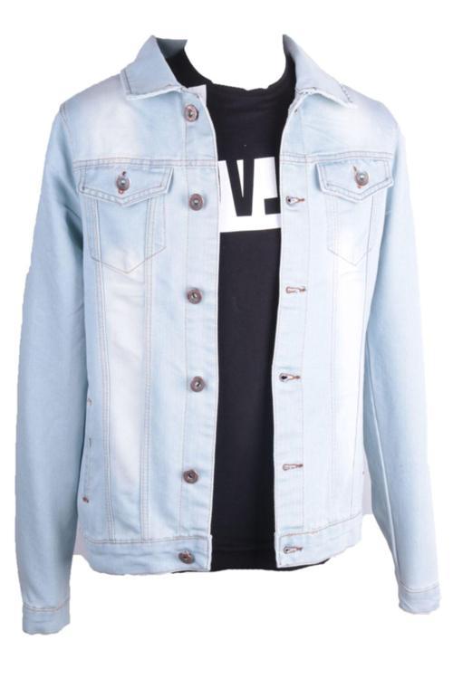 Erkek Denim Mont Trend Spor Giyim Buz Mavi
