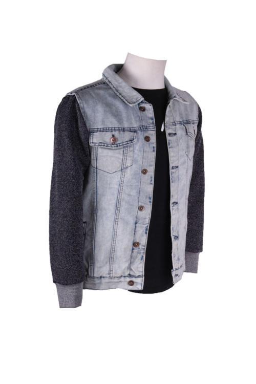 Erkek Denim Mont Buz Mavi Füme Kol Kot Ceket