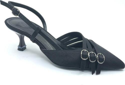 Feles Şeker Topuklu Üç Toka Detaylı Arkası Açık Stiletto Kadın Kısa Topuklu Ayakkabı