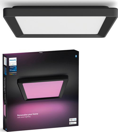 Hue Tento Siyah Sıva Üstü RGB Akıllı LED Panel Tavan Armatürü 30x30cm 1340 Lumen