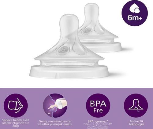 Nessiworld Avent Doğal Tepkili Natural Response 2'Li Biberon Emziği No:6 6+ Ay