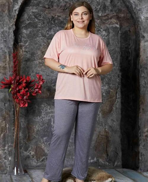Büyük Beden Battal Kısa Kol Bambu Kadın Pijama Takımı