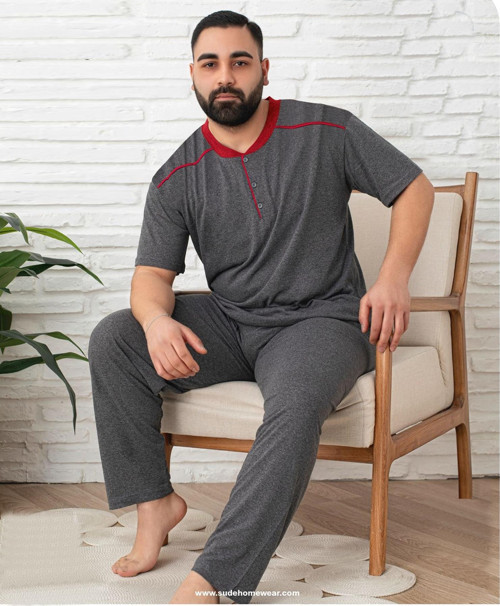 Kısa Kol Pamuk Süprem Erkek Büyük Beden Pijama Takımı
