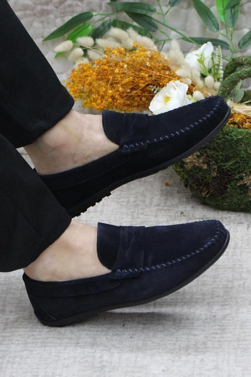 31020 Lacivert Süet Hakiki Deri Loafer Erkek Babet Erkek Ayakkabı