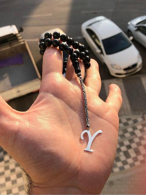 925 Ayar Gümüş Y Harfli Oltu Taşı Tesbih