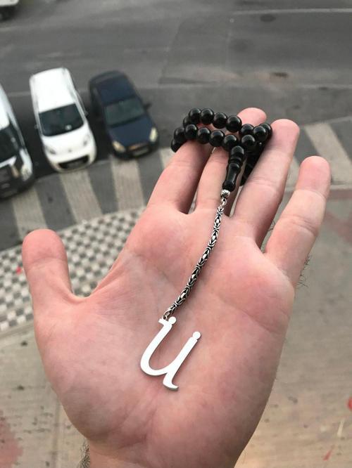925 Ayar Gümüş Ü Harfli Oltu Taşı Tesbih