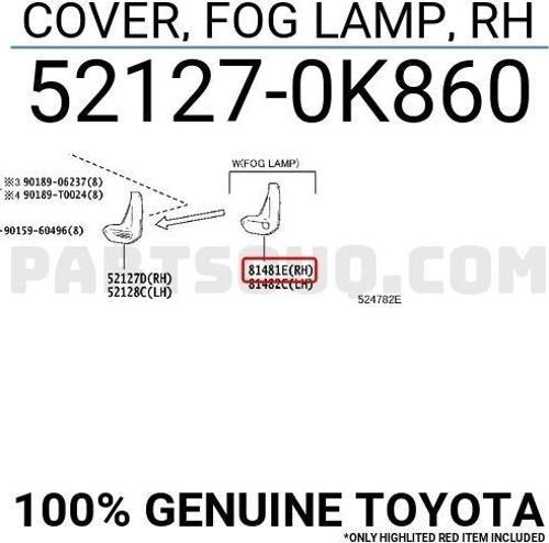 Sis Lamba Kapağı Hilux 2020 Sonrası Adventure-Hı-Cruıser Sağ Sis Delikli (Oem No:521270K860)
