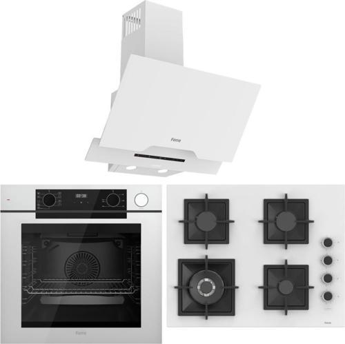 Steamart-Fryart-Sılentart Serisi Beyaz Set (SC406-WFA + QEP64CB +D064-SA ) - Döküm Izgara / 65 cm Ocak