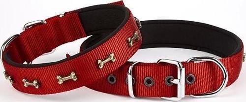 Softlu Dokuma Metal Kemik Süslü Tasma 2,5*60 cm Kırmızı