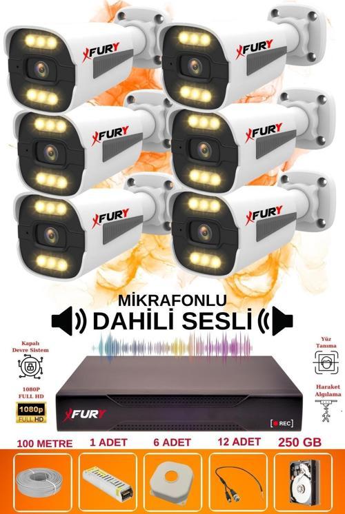 6 lı Sesli 6 Warm Led Gece Renkli Görüş Su Geçirmez Güvenlik Kamerası Seti 250GB