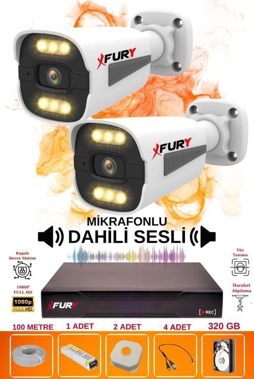 2 li Sesli 6 Warm Led Gece Renkli Görüş Su Geçirmez Güvenlik Kamerası Seti 320GB