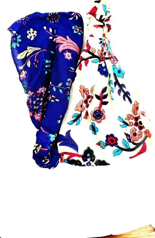 2 adet Çini Desenli Paraşüt Lastikli Bandana, Lastikli Saç Bandı, Bandana