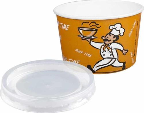 YüceCup Kraft Kağıt Şeffaf Kapaklı Çorba Kasesi - 14 Oz - 420 Ml. - 500 Adet / Koli