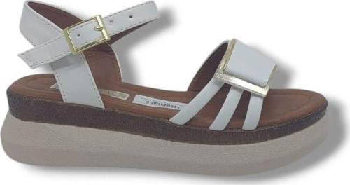 603 Kadın Beyaz Tokalı Dolgu Taban Sandalet