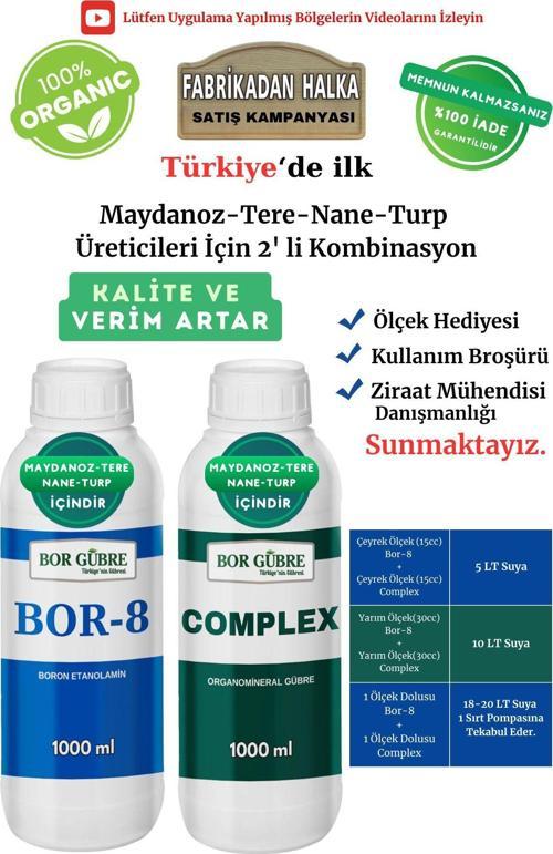 Maydanoz, Tere, Nane, Turp İçin (Complex-1Lt Ve Bor-8 1Lt) Organik Sıvı Gübre-Kalite Ve Verim Artar.