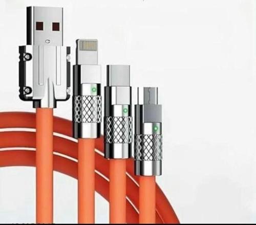 3Ü1 Arada Işıklı Xıaomi Iphone Micro Type-C Uyumlu 3 Başlıklı 6A 120 W Çelik Hızlı Şarj Kablosu