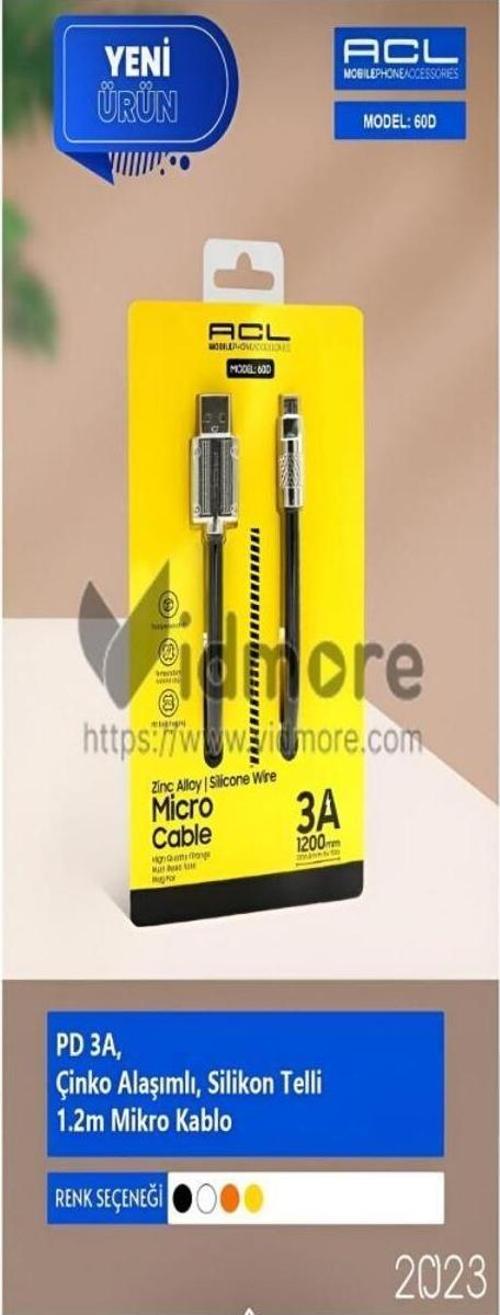 60D Pd 3A Çinko Alaşımlı Silikon Telli 1.2M Mikro Kablo Usb Kablo