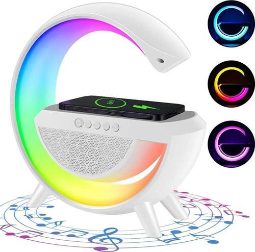 Bluetooth Hoparlör Taşınabilir Kablosuz Hızlı Şarj İstasyonu Standı Rgb Led Renkli Ses Bombası 15W